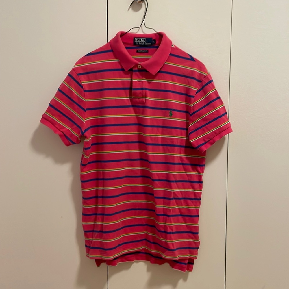 Polo Ralph Lauren pink striped polo mens size Large